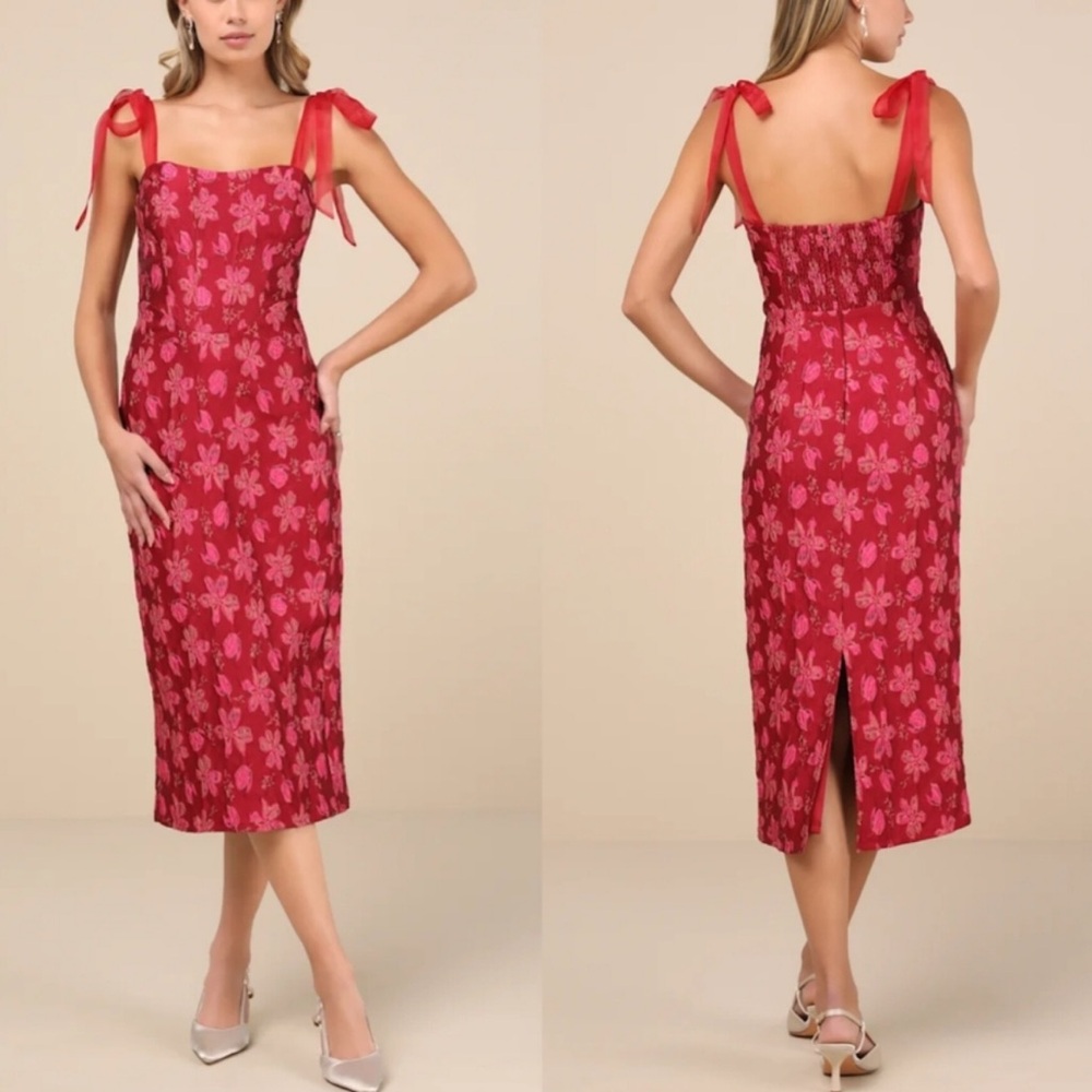 Lulu's Magenta Floral Jacquard Midi Dress